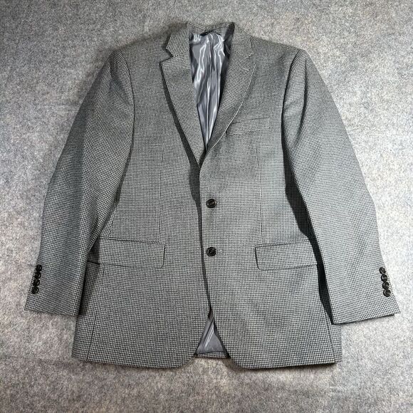 Ralph Lauren Blazer Mens 40R Wool Houndstooth Black Gray Two Button Sport Coat - Picture 1 of 11
